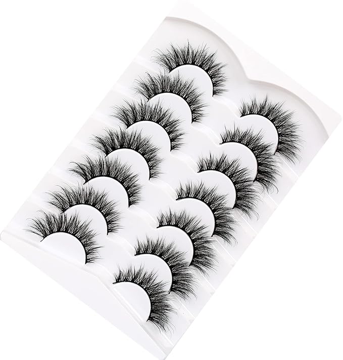 Pooplunch False Eyelashes Fairy Lashes Wispy Crossed Faux Mink Lashes Cat Eye Look Fluttery Volume 8D Fake Eyelashes Faux Mink Lashes Strips 7 Pairs Pack