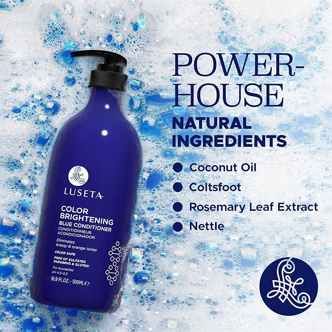 Luseta Blue Shampoo for Brassy and Cool-toned Brunette Color, Color Depositing and Brightening for Treated Hair 16.9oz