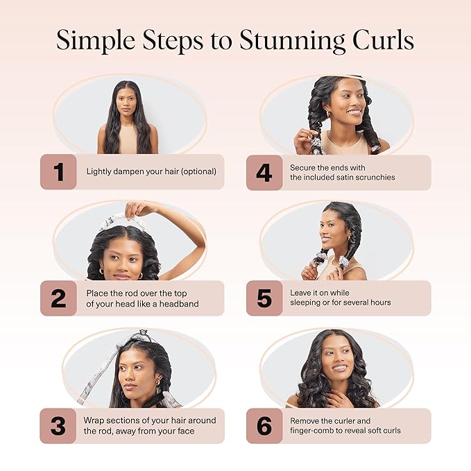 Kitsch Satin Heatless Curling Set – Heatless Curls Overnight with 34" Hair Curler & 2 Satin Scrunchies – Comfortable Hair Curlers to Sleep In for Frizz-Free, No Heat Damage Styling - Marble