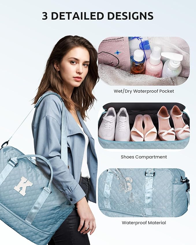Gifts for Girls-Teen Weekender Bags, Personalized Monogram Overnight Bag, Letter Travel Bag with Makeup Bag, Personalized Gift Idea for Women Her (Letter G)