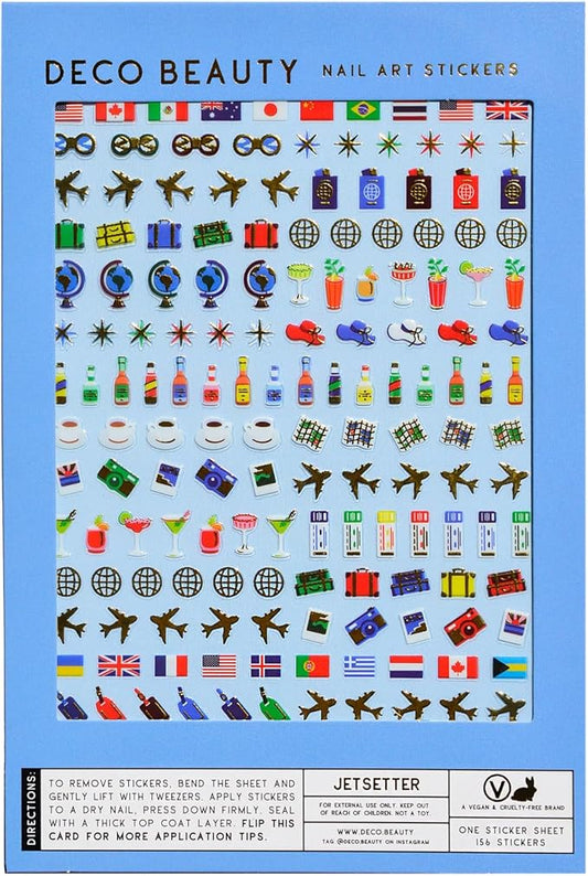 Deco Beauty Jetsetter -Super Thin & Easy-to-Apply Nail Art with The Cutest Designs-Durable & Long-Lasting Nail Art Stickers and Decals for Women, for DIY at-Home Manicures & Salon-Quality Nails
