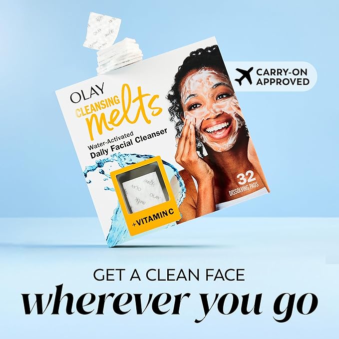 Olay Cleansing Melts + Vitamin C Face Cleanser, 12ct, Water-Activated Face Wash Cleans, Tones, and Refreshes Skin