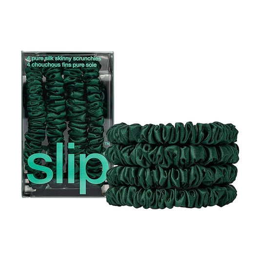slip Skinny Scrunchies: Anti-Crease, Anti-Breakage Slipsilk™ Design Protects Delicate Hair | Includes 4 Pure Silk Scrunchies: Forest