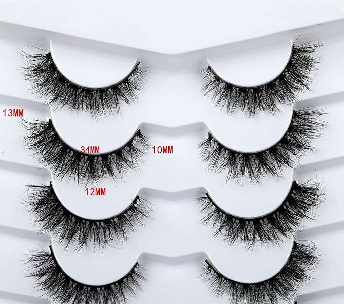 Pooplunch False Eyelashes Cat Eye Look Wispy Lashes Short Natural Crossed Extension Volume Fake Eyelashes 8D Faux Mink Strip Lashes 7 Pairs Pack