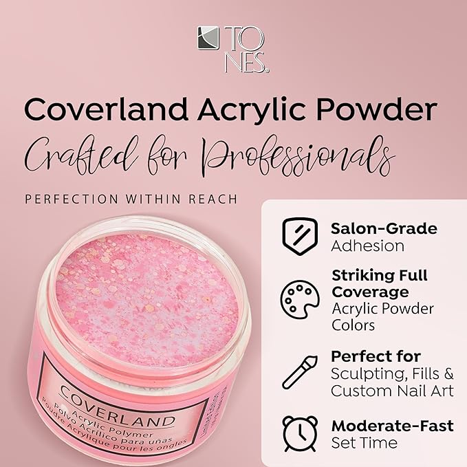 Tones Coverland Acrylic Nail Powder "Tango" - Limited Edition Acrylic Powder for Nail Design, Sculpting, and Masking Nail Bed Imperfections - Professional Acrylic Nail Supplies - (1.5 Oz)