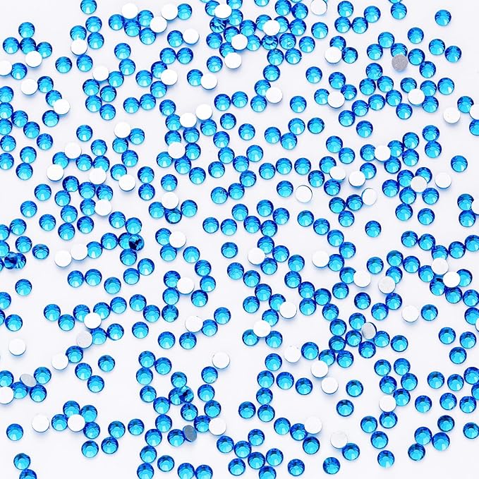 1440Pcs Blue Zircon Crystal Rhinestones,Glass Flatback Rhinestones Gemstones for Nail Face Makeup Art Crafts Clothes Decoration -(SS12,3.0mm,Blue Zircon)