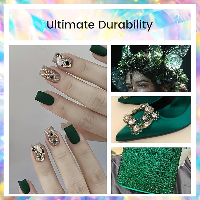 Emerald Rhinestones Flatback Rhinestone for Crafts Glass Nail Rhinestones Nail Gems Crystals for Makeup Bags Shoes Decoration DIY(SS8,1440pcs,Emerald)