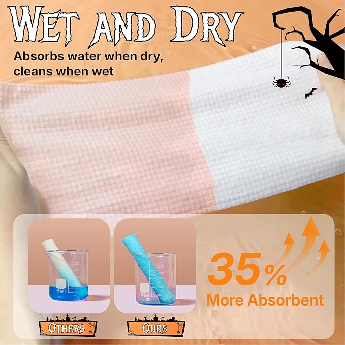 Serenorch Disposable Face Towels for Halloween, 10" x 12" Halloween Gifts for Sensitive Skin, Extra Soft Makeup Remover Dry Wipes, 50 Count