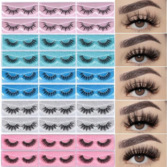 Lashes Bulk 30 Pair Wholesale Faux Mink Eyelashes 5D Fluffy Eyelash 15mm 18mm 20mm Natural Medium Length Fake Lash with Portable Pack