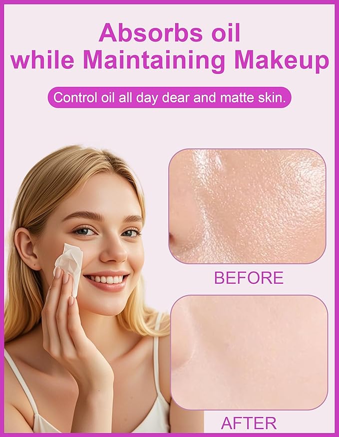 Oil Blotting Paper - 300 Sheets with Mirror, Puff & Refills, Absorbs Excess Face Oil, Controls Shine, Saves Makeup, The On-the-Go Essential for a Flawless, Matte Finish All Day