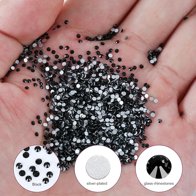 1440Pcs Black Crystal Rhinestones,Glass Flatback Rhinestones Gemstones Small for Nail Face Makeup Art Crafts Clothes Decoration - (SS6,2.0mm,Black)