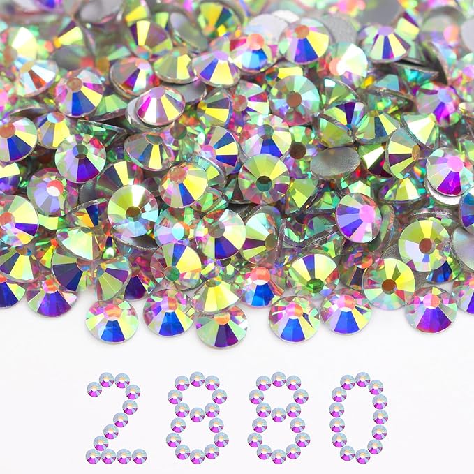 MEIBITE Flatback Rhinestones Bulk, 2880PCS Crystal AB Rhinestones for Clothes DIY Decoration Crafts, Crystal AB, SS30, 6.3-6.5mm