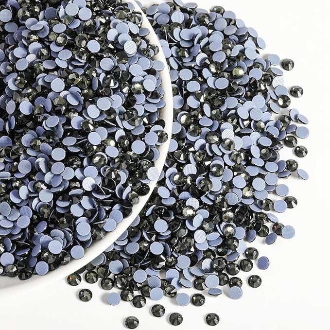 Beadsland Flatback Rhinestones Bulk,14400pcs Gray Rhinestones for Nails Crafts Clothes DIY Decoration, Black Diamond, SS8,2.3-2.5mm