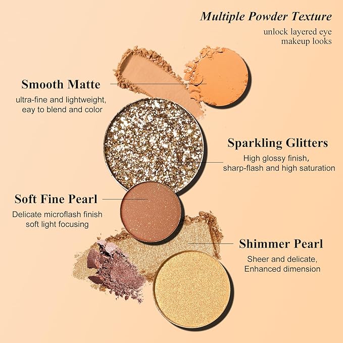 KYDA 12 Colors Orange Brown Eyeshadow Palette, Ultra-rich Glitter Golden Brown Eyeshadow, Matte Warm Orange Neutral Nude Eye Shadow Palette, Soft Blendable Powder, Daily Neutral Eyes Shadow