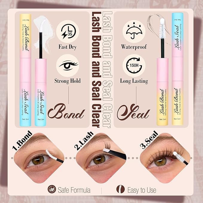 Wispy Cluster Eyelash Extensions Kit Brown Lash Clusters Kit Natural Fluffy Individual Lashes Clear Band Cluster Lashes Pack Dark Brown DIY Lash Extensions Lash Bond and Seal Clear (132Pcs, 8-16MM)