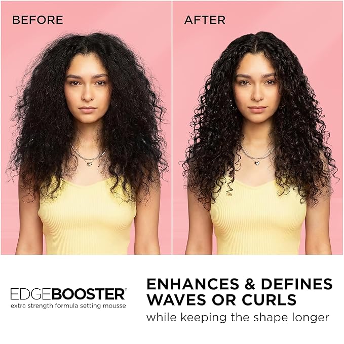 Style Factor EDGE BOOSTER Extra Strength Setting Mousse – Frizz Control, Extra Volume, and Conditioning – 6.4oz Pink Beryl Mousse for Curly Hair