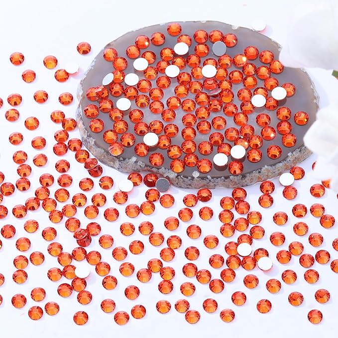 Meibite Hyacinth Flatback Rhinestones, Glass Rhinestones for Nail Art and Craft, Glue Fix, Loose Crystal Gemstones(Orange, SS30, 576pcs, 6.4-6.6mm)