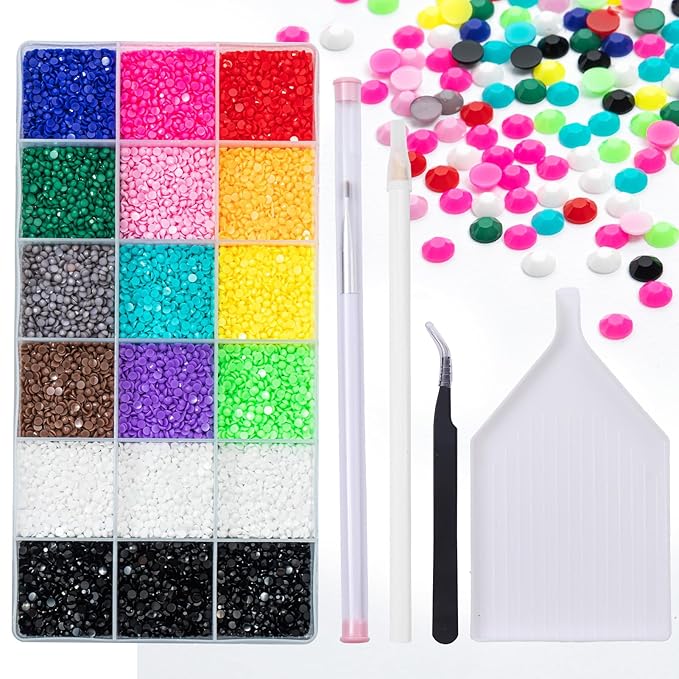 36000Pcs 3mm Candy Resin Rhinestones Kit- Resin Mixed Color Rhinestones for Nail Clothes Shoes Tumblers Decoration Flat Back Round