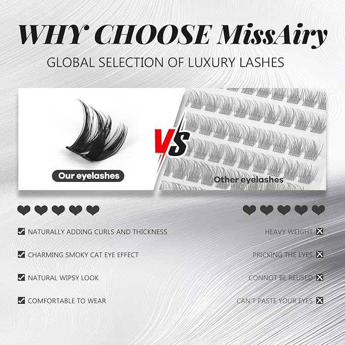 MissAiry Flaunt Lash Clusters LengthLock Eyelash Cluster Short Lash Cluster 12MM Wispy Lash Clusters Flora Cluster Lashes D Curly Eyelash Extensions Wet Look Eyelashes Clusters Wispy(Flaunt 12MM)