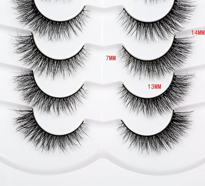 Pooplunch False Eyelashes Natural Cat Eye Wispy Extension Volume Fake Eyelashes Faux Mink Lashes Strips 7 Pairs Pack