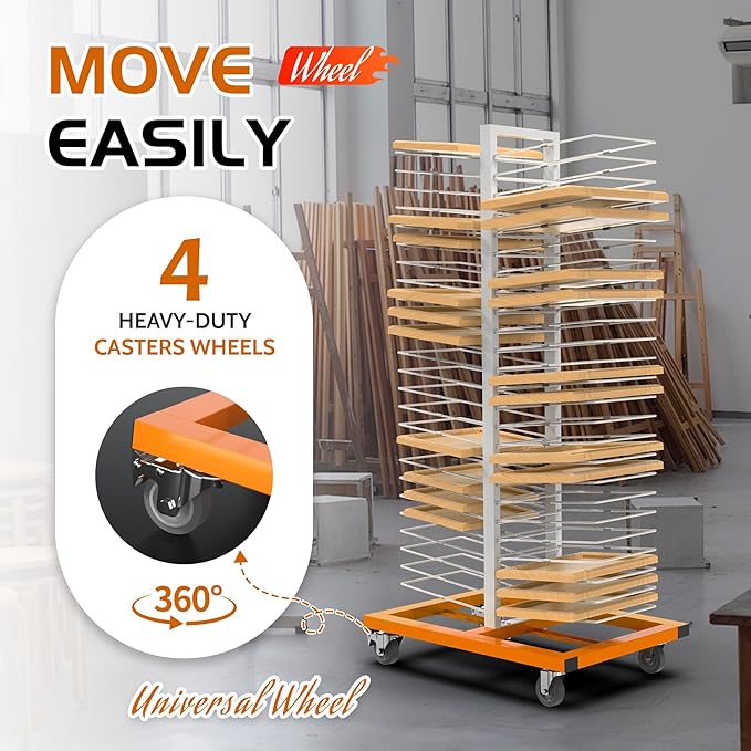 Cabinet Doors Paint Drying Rack Stand with Casters for Paint for Interior, Exterior, Spray, Roll, Brush, Commercial, Pro Painters, 30lbs Capacity per Shelf, Heavy-Duty 110Lbs Rack (50 Shelves)