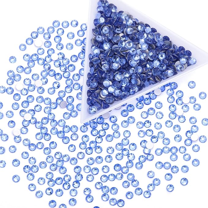 288Pcs Light Blue Crystal Rhinestones,Glass Flatback Rhinestones Gemstones for Nail Face Makeup Art Crafts Clothes Decoration - (SS30,6.5mm,Light Blue)