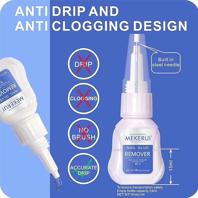 Mekerui Nail Glue & Remover Kit - 30+ Days Long-Lasting Gel, No UV Light Needed, Dropper-Type Quick Removal (G1 & R1 Professional Bundle)