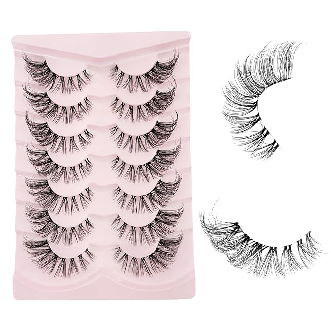 Cat Eye Lashes Wispy Mink Lashes Yasnai 18mm False Eyelashes Strips Lashes Fake Lashes Natural Eyelashes 7 Pairs Pack