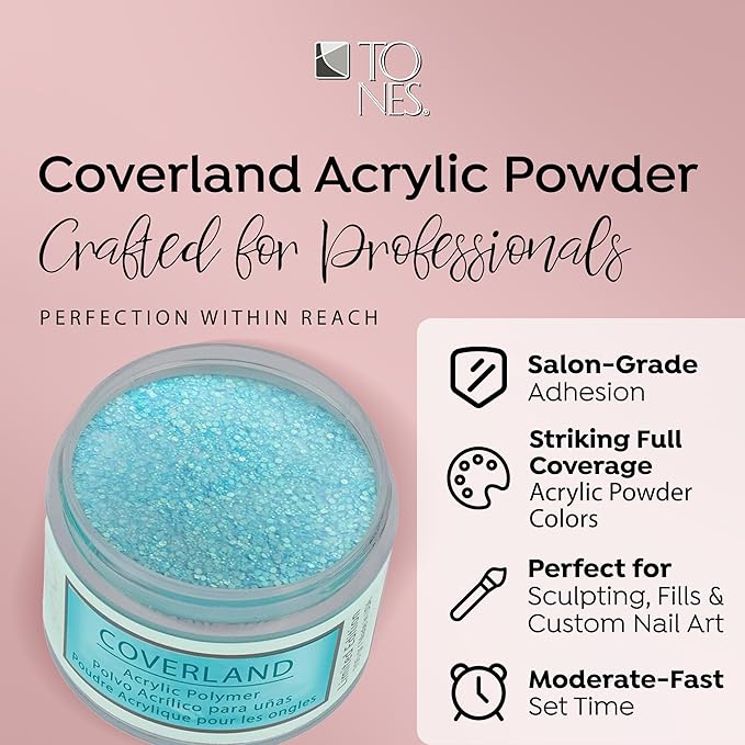 Tones Coverland Acrylic Powder | Blue Lagoon | 1.5 Oz | Limited Edition for Nail Design | Sculpting | Masking Bed Imperfections | Professional Supplies