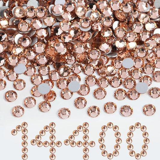 Beadsland Flatback Rhinestones Bulk,14400pcs Champagne Rhinestones for Nails Crafts Clothes DIY Decoration, Light Peach, SS16, 3.8-4.0mm