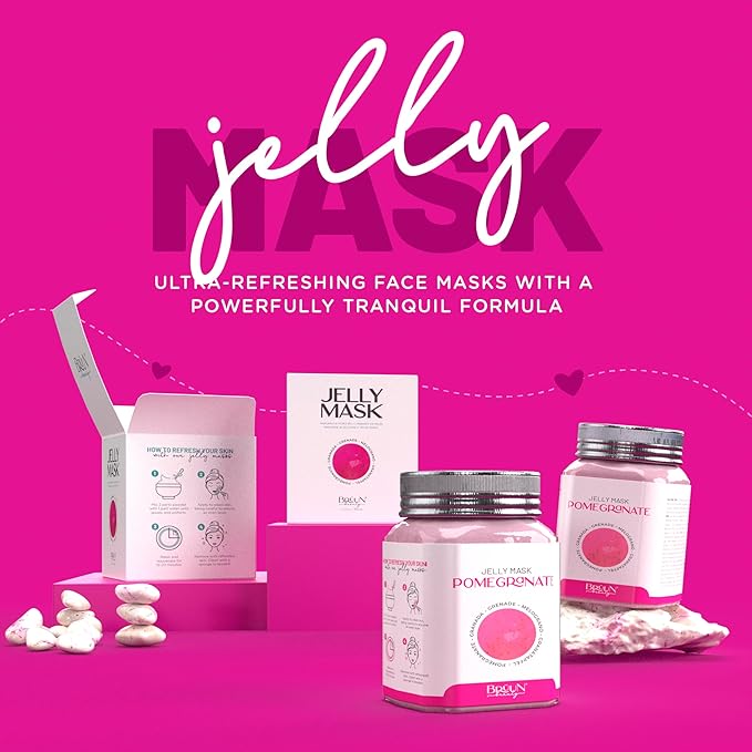 BRÜUN Peel-Off Pomegranate Jelly Mask for Face Care – A 23 fl oz Rubber Jar for 30 to 35 Treatments – A Skin Care Moisturizing Gel Mask of Spa Set for Men, Women and Adults