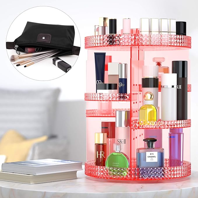 Awenia Makeup Organizer 360-Degree Rotating, Adjustable Makeup Storage, 7 Layers Large Capacity Cosmetic Storage Unit, Fits Different Types of Cosmetics and Accessories, Plus Size with Makeup Bag
