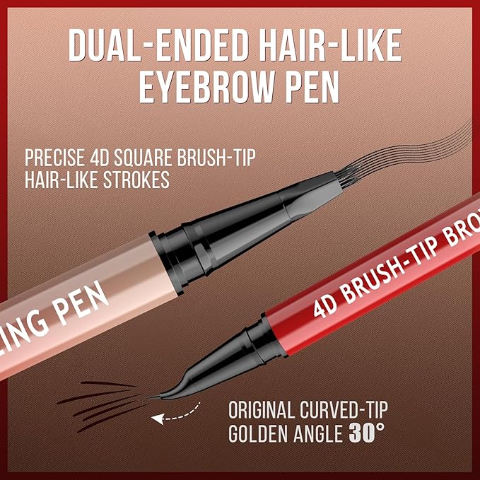 Vevivia Eyebrow Pencils for Women - Eyebrow Pen with 4D Brush-Tip & Curved Tip for Natural Fuller-Looking Brows, Precise Hair-Like Strokes for All Brow Types, Last All-Day Eyebrow Makeup, Black