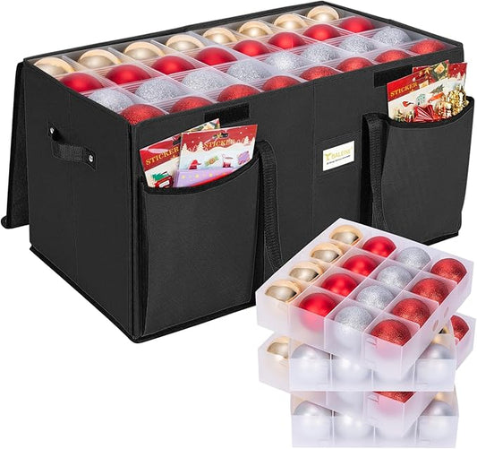 BALEINE Christmas Ornament Storage Box with Dividers, Premium Holiday Ornaments Storage Container Bin for Xmas Decorations (128 Ball, Black, Hard)