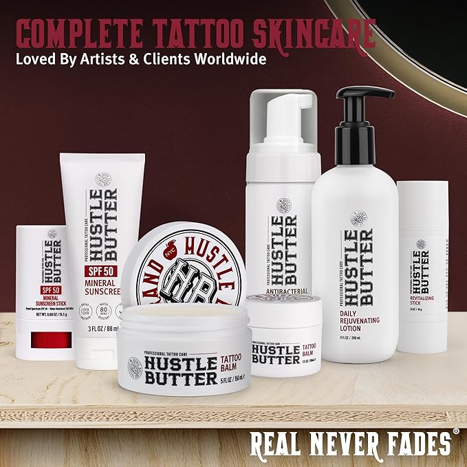 Hustle Butter Tattoo Aftercare Sunscreen Stick - Tattoo Sunscreen Stick, Fade Protection SPF 50, Hydrating with Shea Butter & Coconut Oil, TSA-Friendly, Water Resistant, Non-Greasy, 0.68 oz