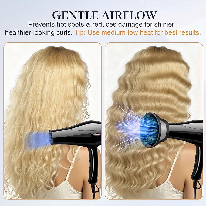 Universal Diffuser Hair Dryer Attachment - Fits Most 1.5-3.2" Blow Dryers, collapsible Diffuser for Curly Wavy Hair to Enhance Curls, Reduce Frizz, Fast Drying Travel Design