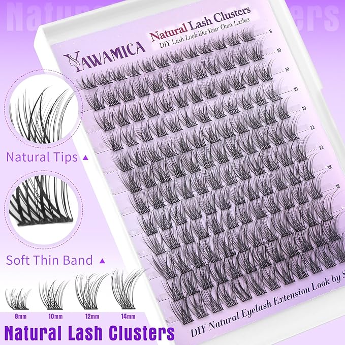 Yawamica Lash Clusters Kit Natural Lash Extension Kit 8-14mm Short Eyelash Clusters C Curly Wispy Individual Lashes with Waterproof Lash Bond and Seal and Lash Tweezers DIY Lash by Self