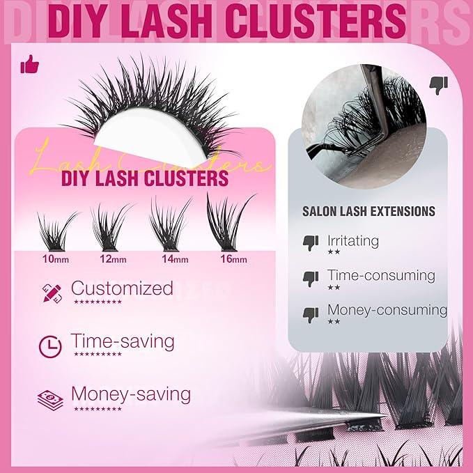 EYDEVRO Fairy Lash Clusters 80D Eyelash Clusters Wispy Clusters Eyelash Extensions Individual Lashes10-16mm Cluster Lashes Volume DIY Lash Extensions Eyelash Extensions at Home