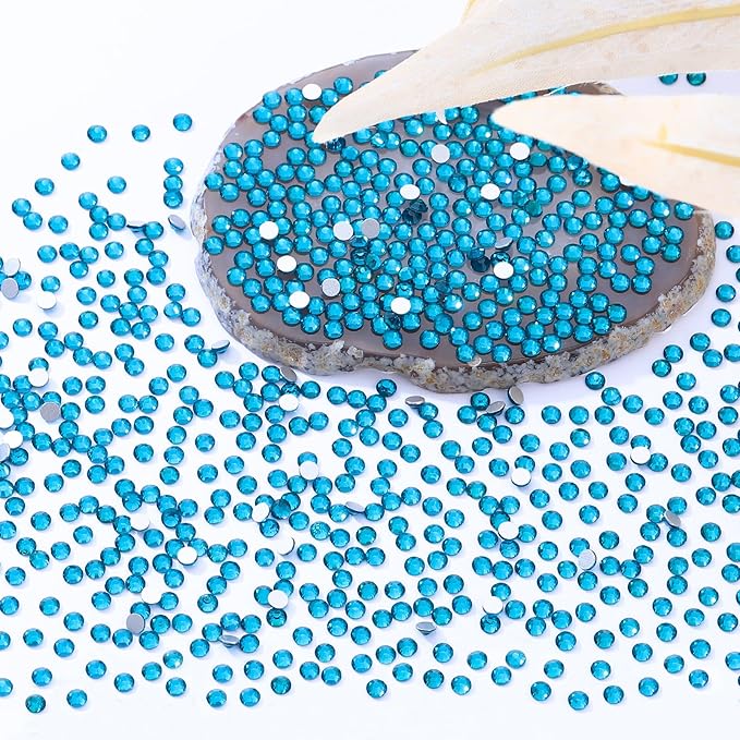 Meibite Malachite Blue Flatback Rhinestones, Glass Rhinestones for Nail Art and Craft, Glue Fix, Loose Crystal Gemstones(Malachite Blue, SS4, 2880pcs, 1.5-1.7mm)