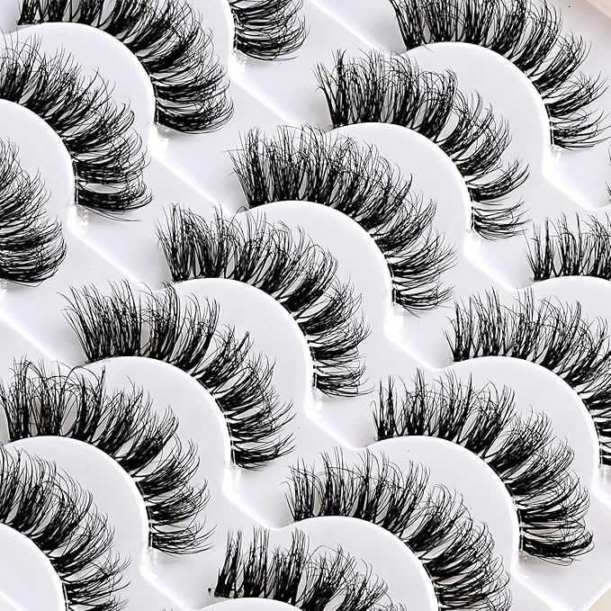 Lashes False Eyelashes Natural Wispy Lash Strips Clear Band Fake Eyelash Pack 14 Pairs Cat Eye Strip Lashes Set Fluffy Mink Eyelashes Natural Look Short Wispies Pestañas Postizas for Women