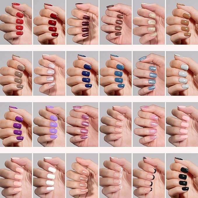 Beetles Press On Nails Kit - Bubble Pop | 720Pcs 24 Colors Short Square Press On Nails | 15 Sizes French Glossy Glitter With Nail Glue & Nail Tabs Stickers, Fake Nails Kit Art For Women