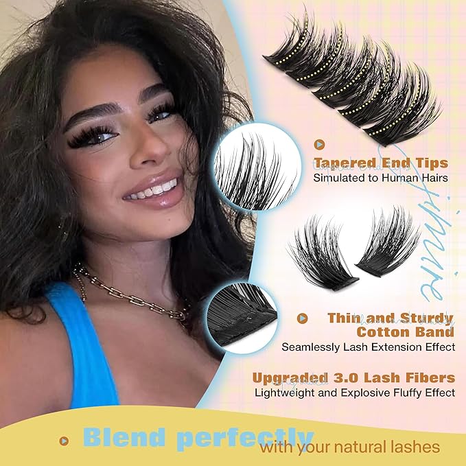JIMIRE Manga Lash Clusters Wispy Fluffy Cluster Eyelash Extensions CC Curly 14-18MM Fluffy Eyelash Clusters Easy to Apply DIY Thick Volume Individual Lashes Extensions at Home 162Pcs Pack
