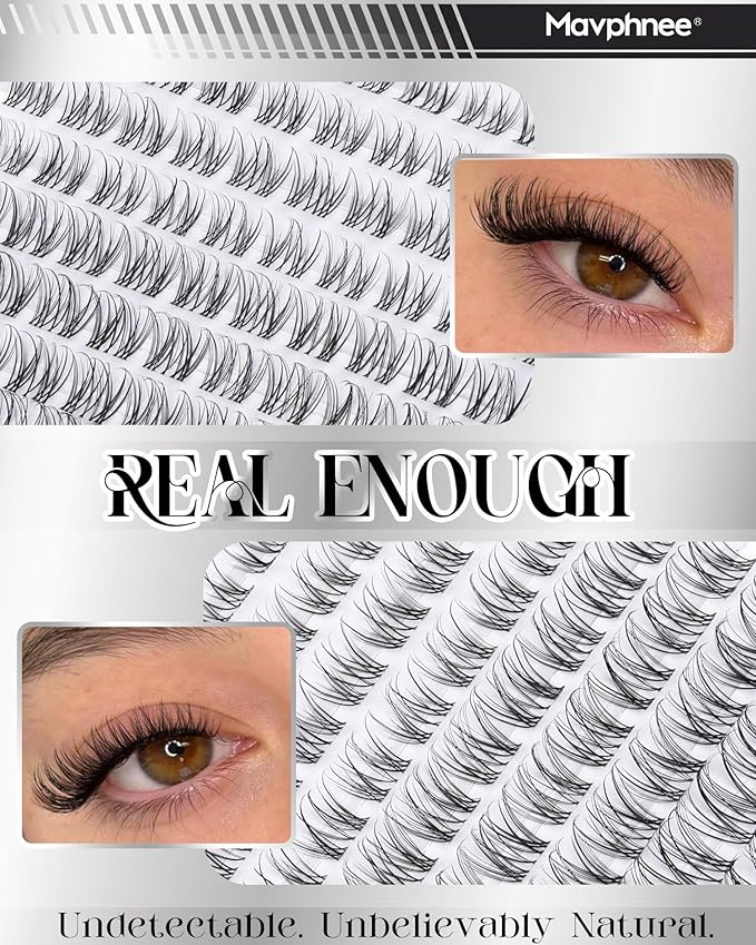 Clear Band Lash Clusters Kit Natural Cluster Eyelash Extensions Kit Wispy Individual Lashes CC-Curly Cluster Lashes Venus Eyelash Clusters Lash Bond and Seal Easy DIY Lash Kit (Velure, 8-16MM)