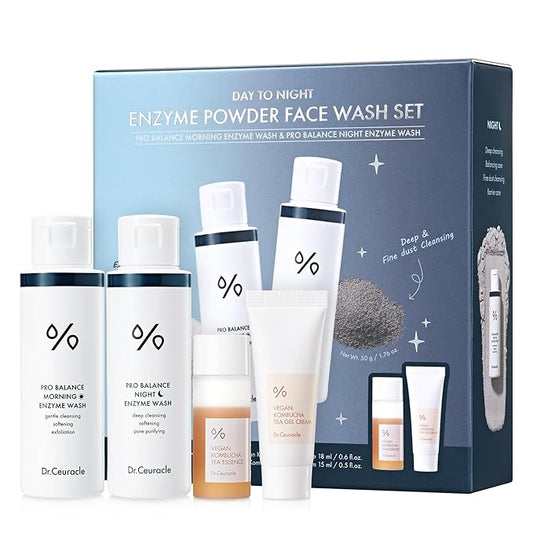 Dr.Ceuracle Day to Night Enzyme Powder Face Wash Set - Korean Natural Enzyme Powder for Deep Pore Cleansing, Sebum Removing, pH Skin Balancing Care
