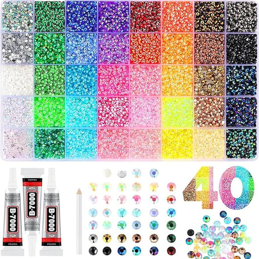 Colorful DIY Resin Rhinestone Kit for Bedazzling, Resin Jelly Rhinestones for Bedazzling, Multicolor 3mm Flatback Gems for Diamond Art 3Pcs B7000 Jewelry Glue for Bedazzled Nail Art （38000）