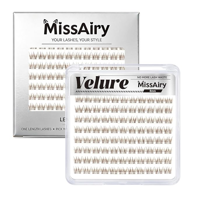 MissAiry Velure Lash Clusters Brown Lash Cluster LengthLock Eyelash Extensions Natural Lashes Short Eyelashes Clusters 8MM DIY Natural with Invisible Band Individual Lashes(Velure Dark Brown 8MM)