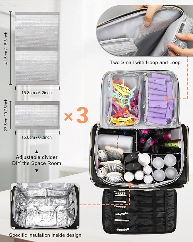 MONSTINA Hairstylist Travel Bag, Extral Large Hairdressing Bag Hair Tools Travel Case with Adjustable Dividers Professional Beauty Hairdresser Accessories Bags for Barber Heat Insulation