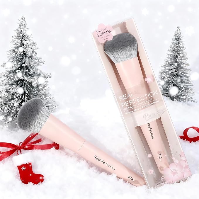 REAL PERFECTION Contoured Foundation Brush, Professional Multitask Face Blending Makeup Brush, No Streaks Even Coverage, Suitable for Liquid Cream Foundation Primer Moisturizer Blush Contour Bronzer