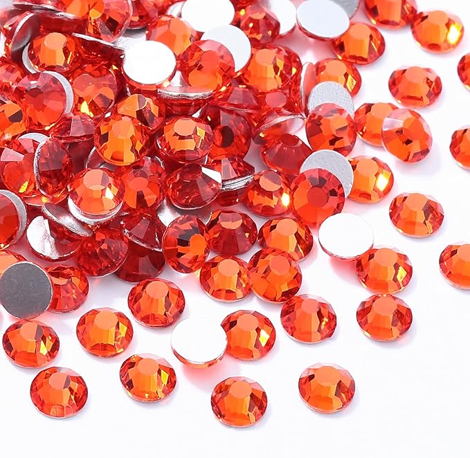Meibite Hyacinth Flatback Rhinestones, Glass Rhinestones for Nail Art and Craft, Glue Fix, Loose Crystal Gemstones(Orange, SS30, 288pcs, 6.4-6.6mm)