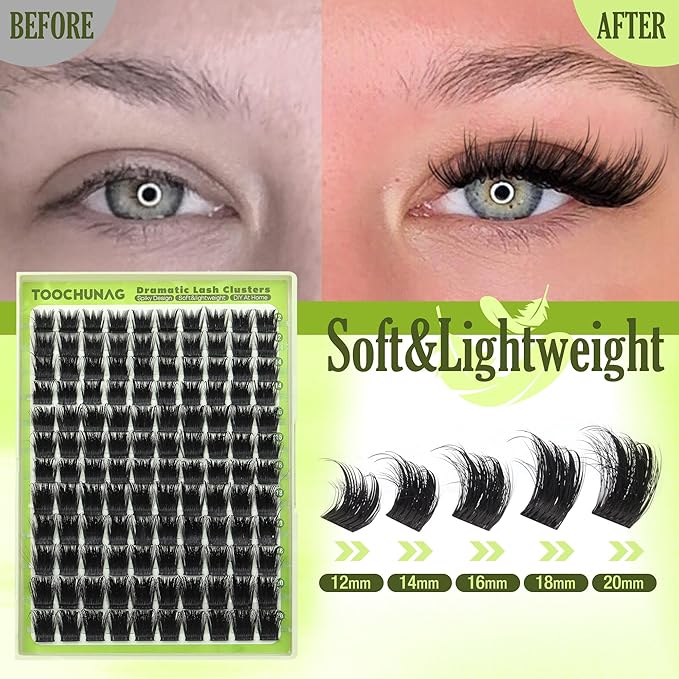 Spiky Lash Clusters 300D Fluffy Eyelash Clusters 12-20mm Volume Cluster Eyelash Extensions D Curly Mink Individual Cluster Lashes with Spikes for DIY Manga Lash Extension by TOOCHUNAG